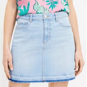 LOFT Let Down Hem Denim Mini Skirt in Light Indigo 4